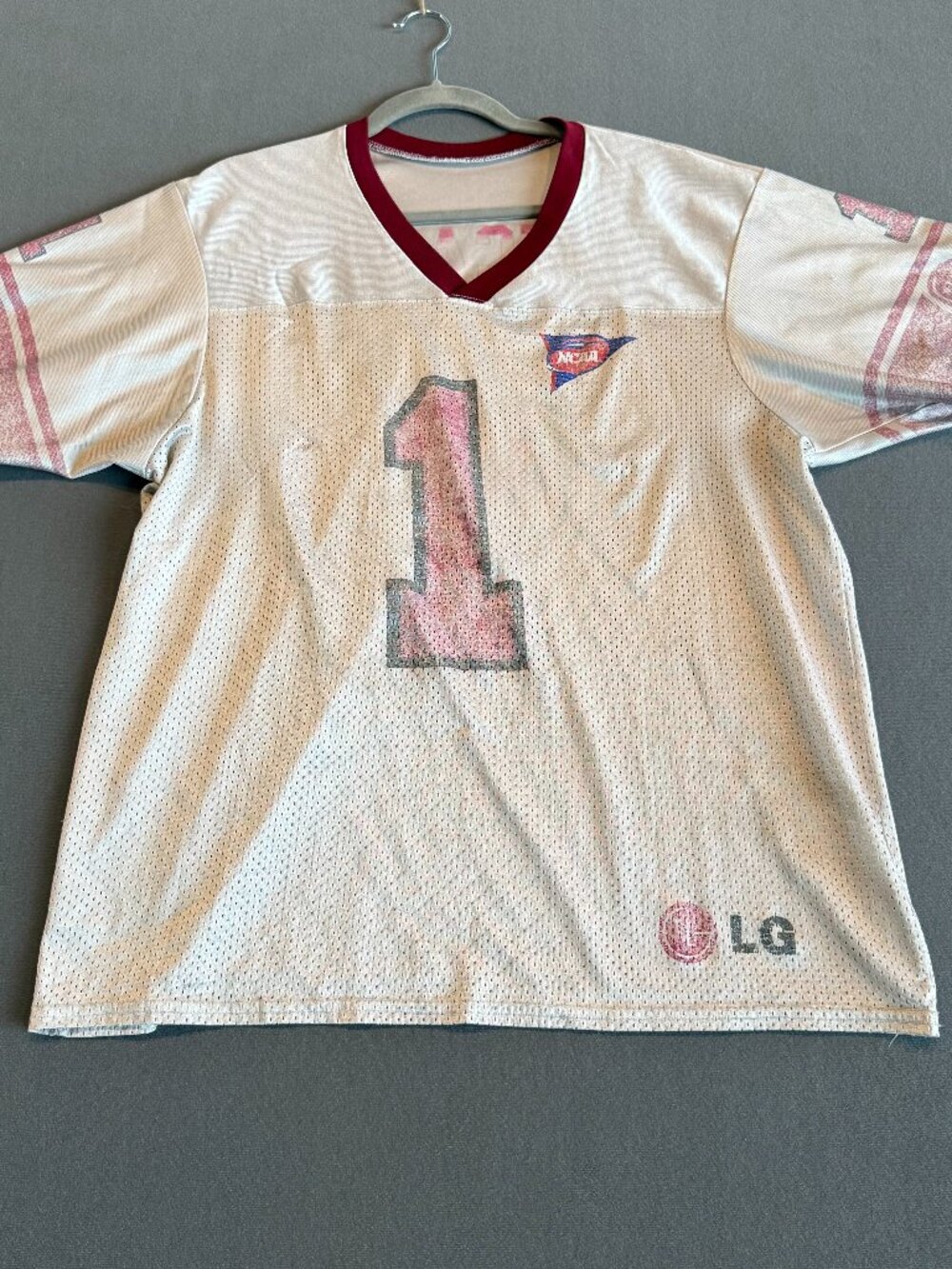 NCAA LG #1 Mesh Football Jersey White Red Retro Collegiate Sports Approx L